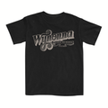 Classic fitting unisex tee in black featuring a Wynonna Raised On Radio design printed on the front.